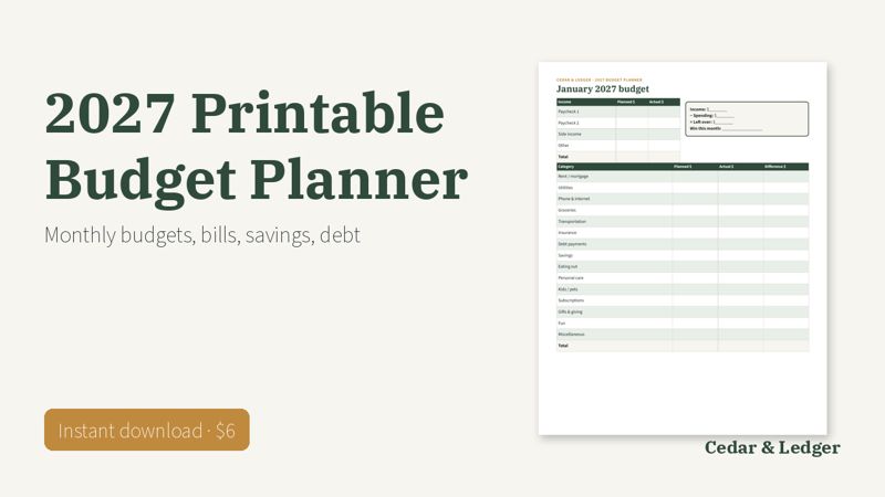 Printable Budget Planner 2027 (Monthly Budget and Bill Tracker): cover preview