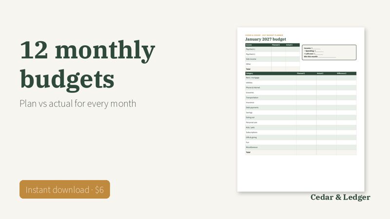 Printable Budget Planner 2027 (Monthly Budget and Bill Tracker): monthly preview