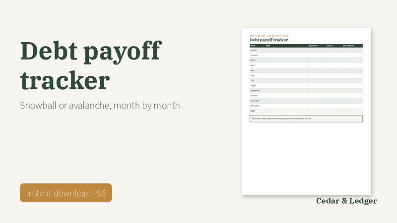 Printable Budget Planner 2027 (Monthly Budget and Bill Tracker): debt preview