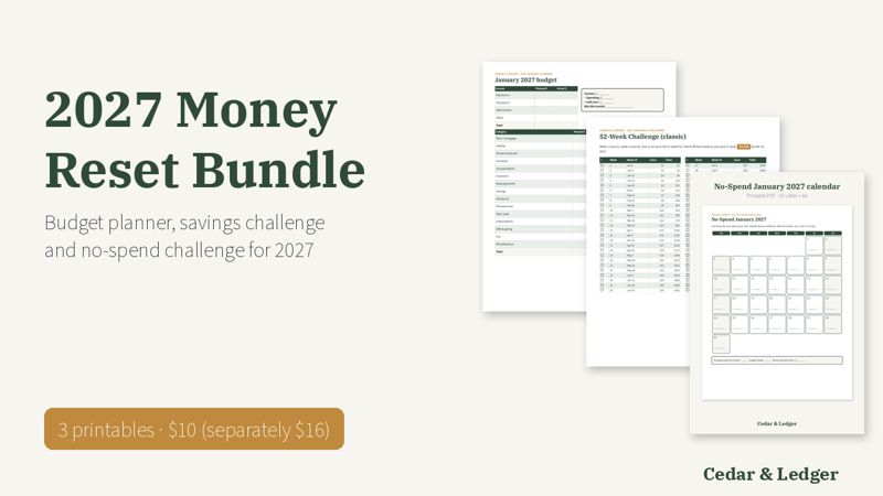 2027 Money Reset Bundle: Budget Planner, Savings Challenges and No-Spend Tracker: cover preview