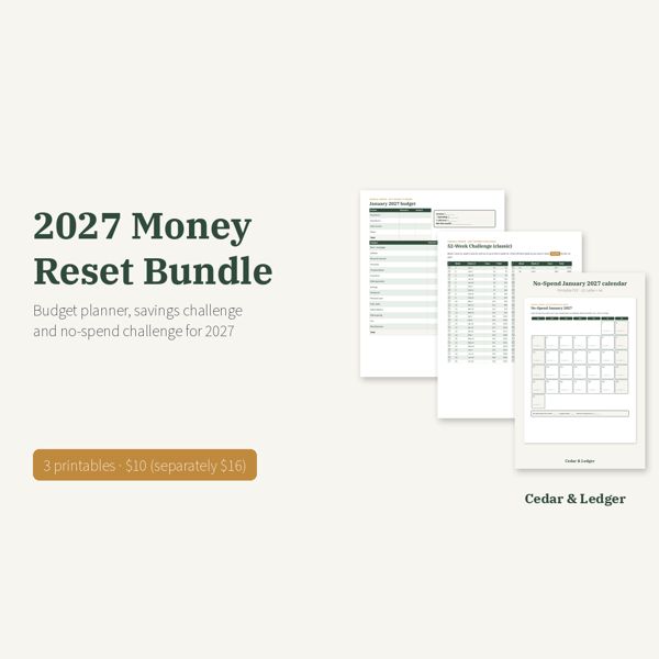 2027 Money Reset Bundle: Budget Planner, Savings Challenges and No-Spend Tracker: thumb preview