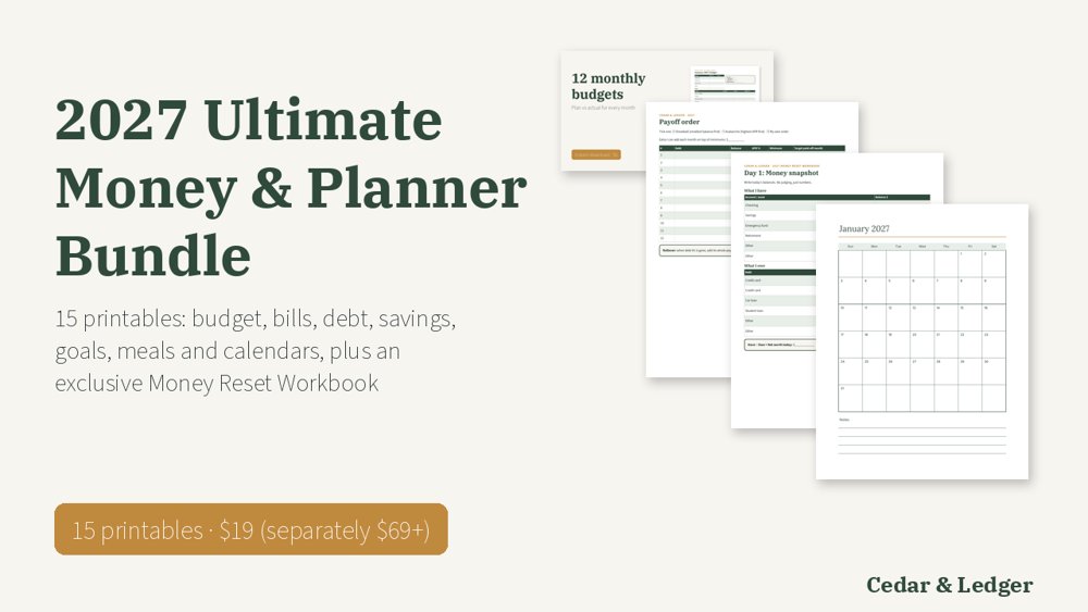 2027 Ultimate Money & Planner Bundle preview (example data)