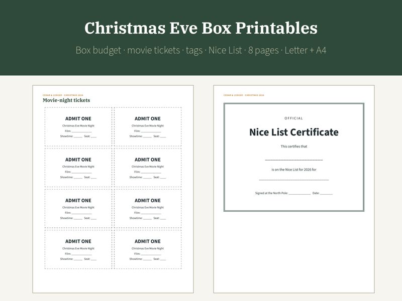 Christmas Family Fun Bundle 2026: christmas eve box printables preview