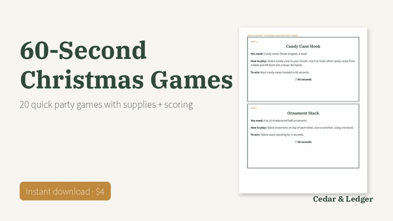 Christmas Party Pack 2026 (8 Printable Party Kits): christmas 60 second games preview