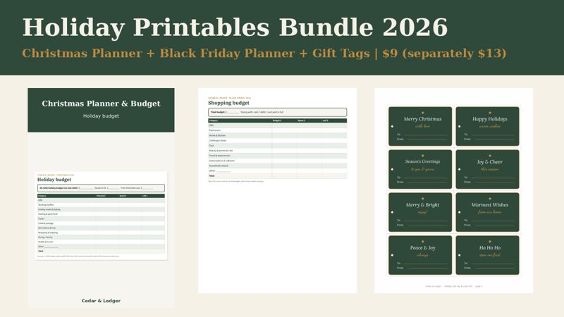 Holiday Printables Bundle 2026: Christmas Planner, Black Friday Planner and Gift Tags: What is in the bundle preview