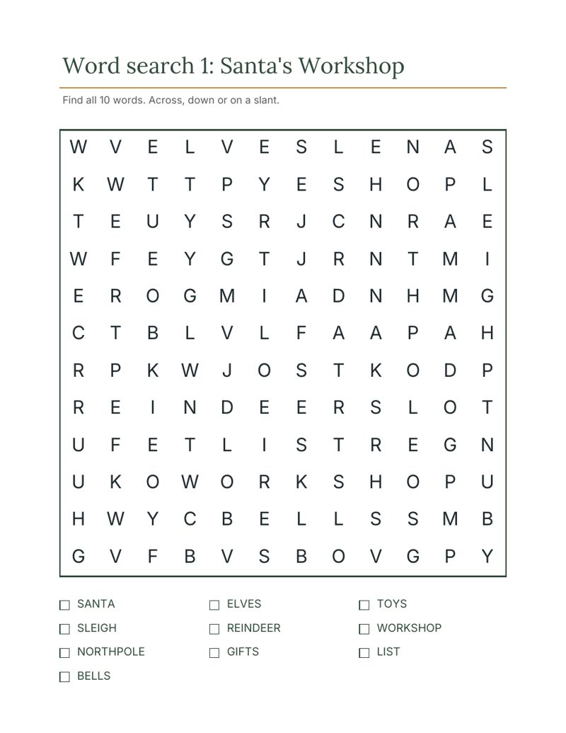 Kids Winter Break Activity Bundle: christmas wordsearch preview
