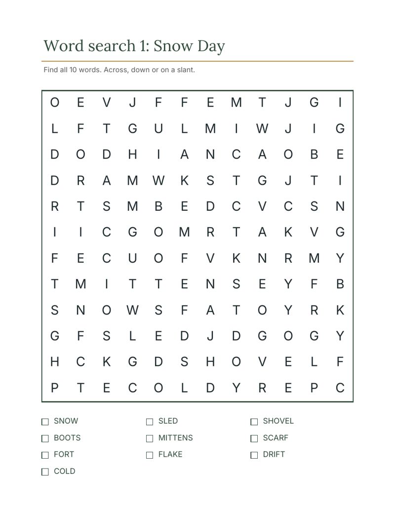 Kids Winter Break Activity Bundle: winter wordsearch preview