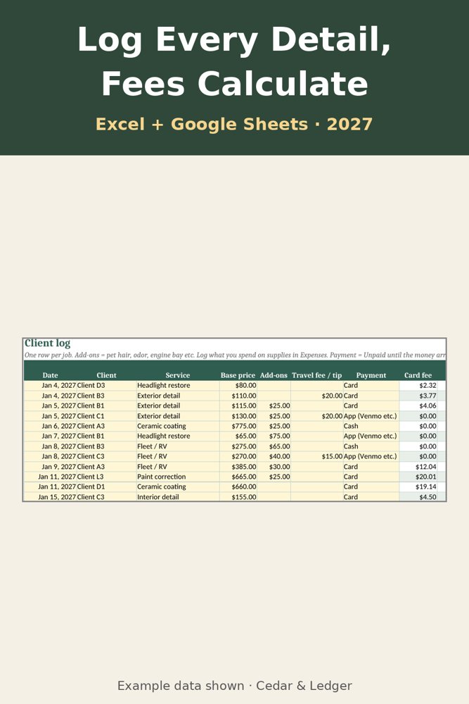 2027 Car Detailing Business Tracker: shifts preview