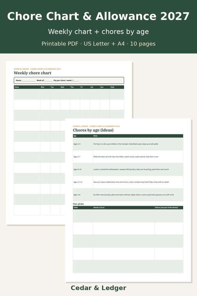Weekly chore chart page