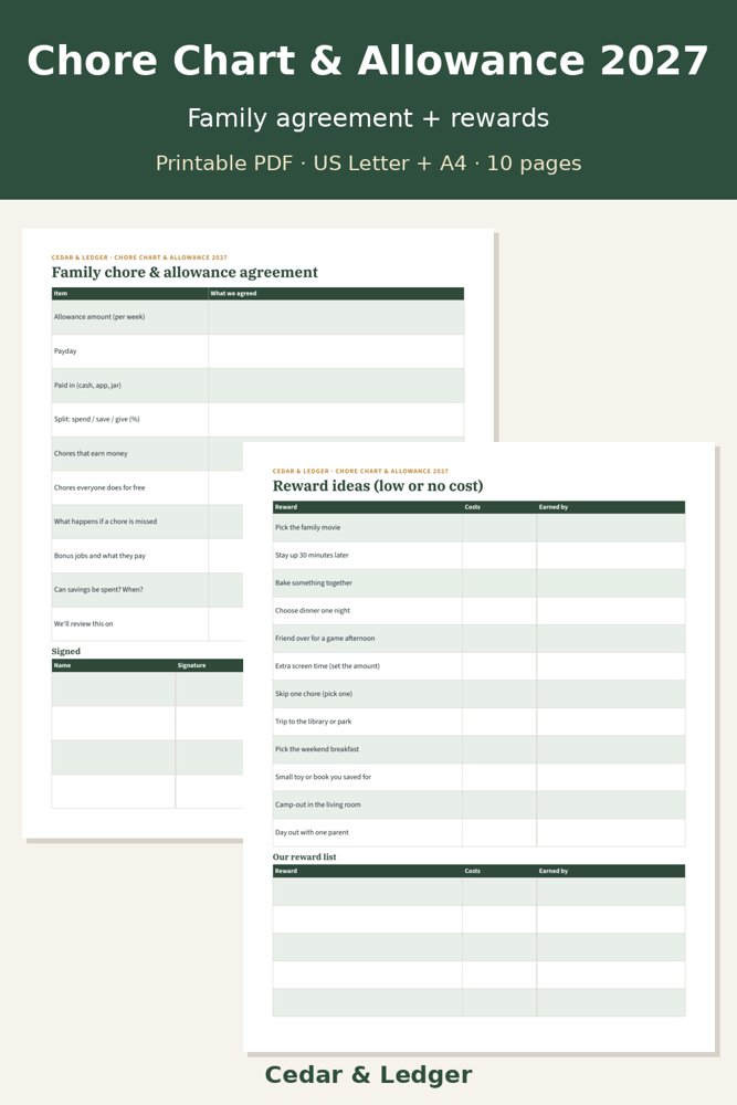 Chore Chart & Allowance Tracker 2027: agreement preview