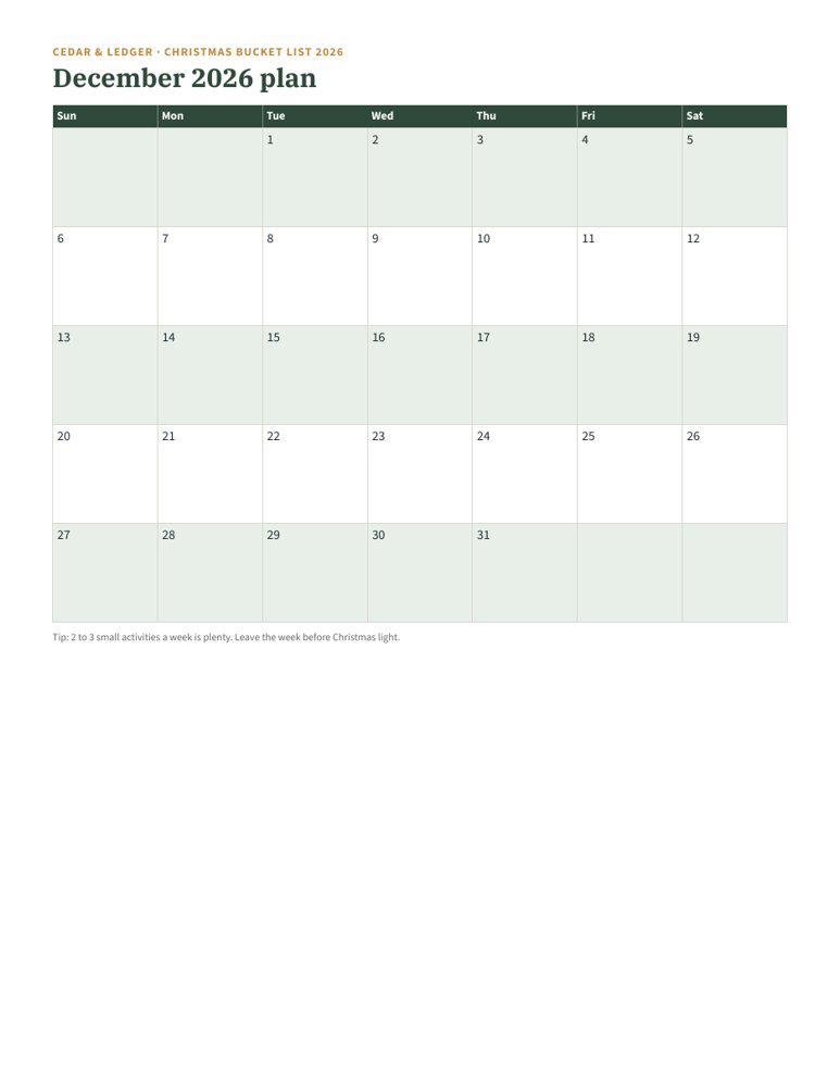 Christmas Bucket List & Family Traditions 2026: december plan preview