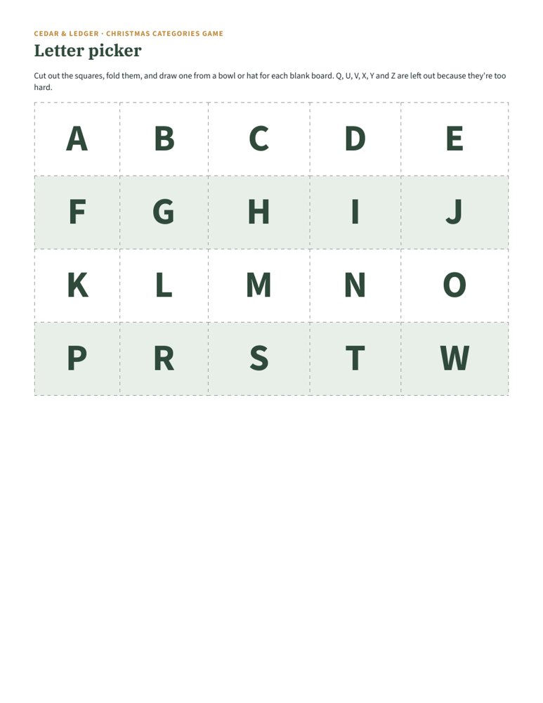 Christmas Categories Game: board p preview