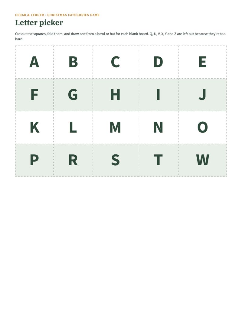 Christmas Categories Game: letters preview