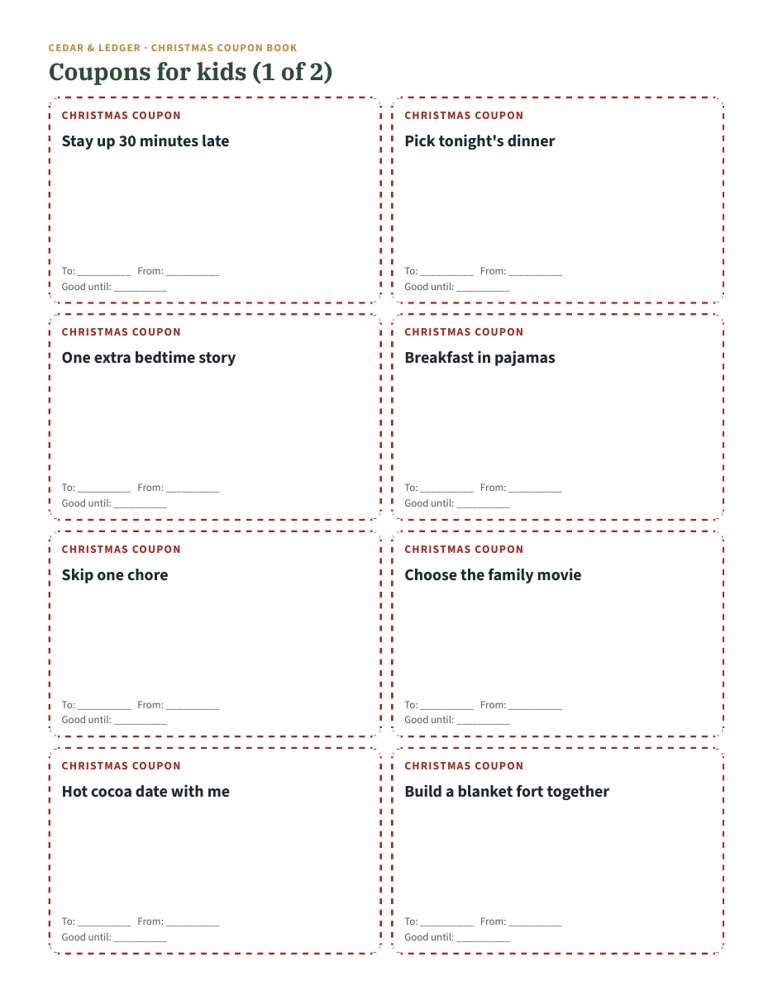 Christmas Coupon Book 2026: kids preview