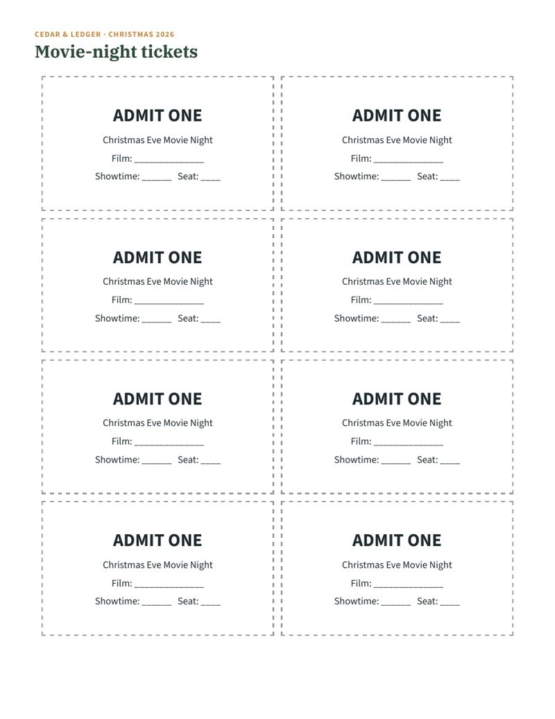 Christmas Eve Box Printables: tickets preview