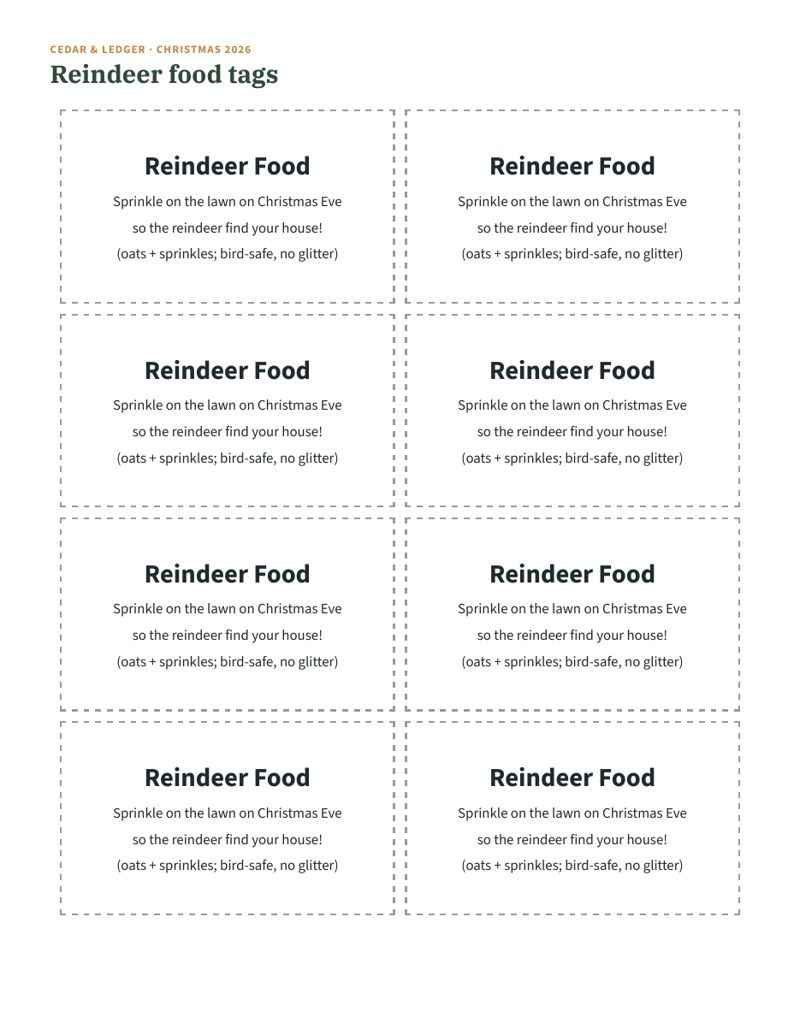 Christmas Eve Box Printables: reindeer preview