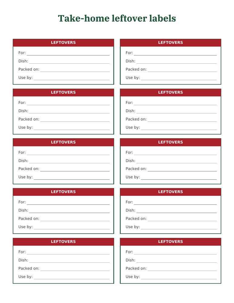 Christmas Food Labels Printable: leftovers preview