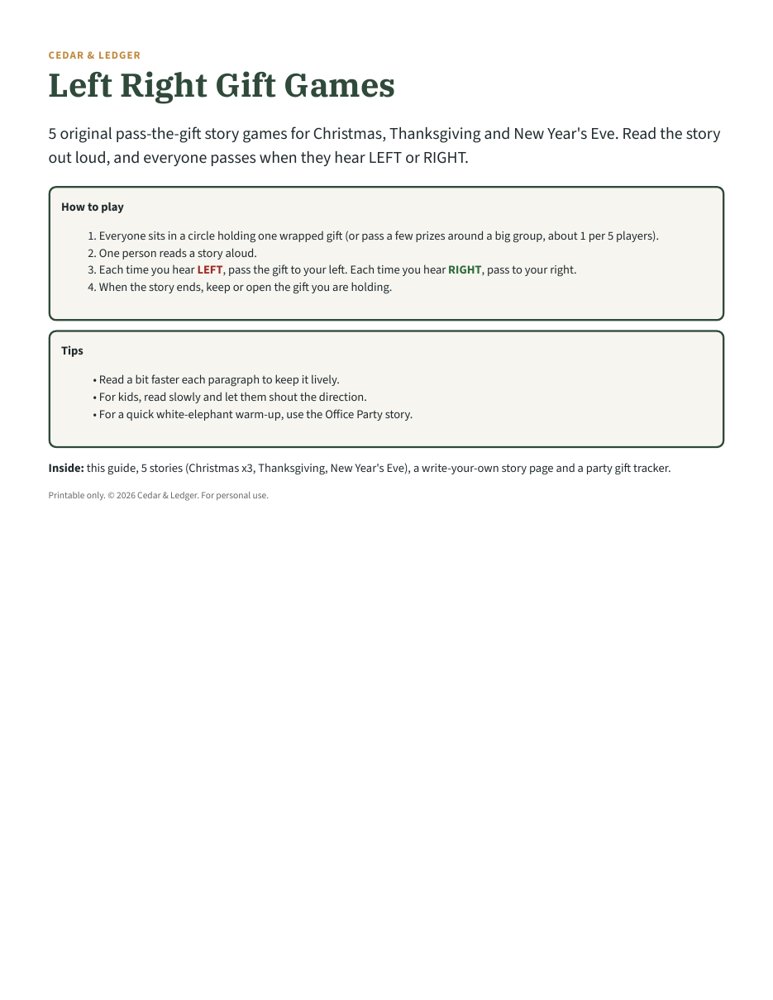 Left Right Gift Games preview (example data)