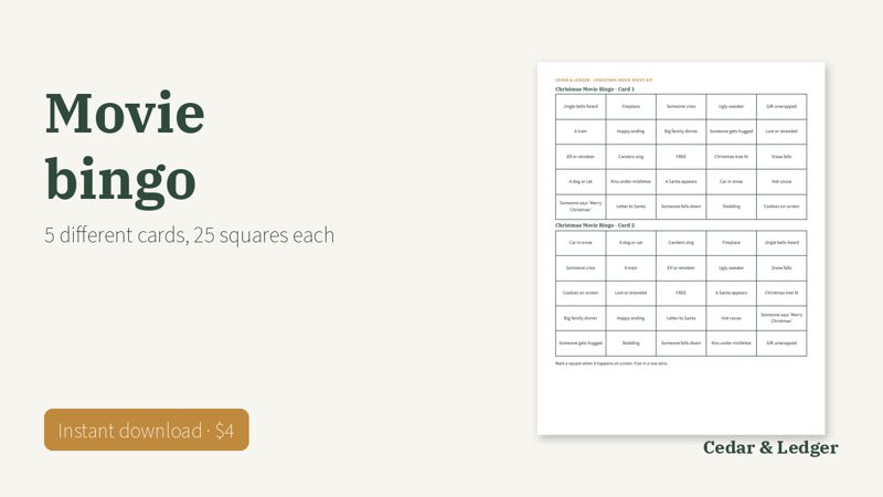 Christmas Movie Night Kit: bingo preview