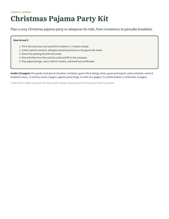 Christmas Pajama Party Kit: pg 01 preview