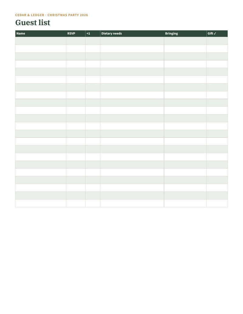 Christmas Party Planner 2026 Printable: guest list preview