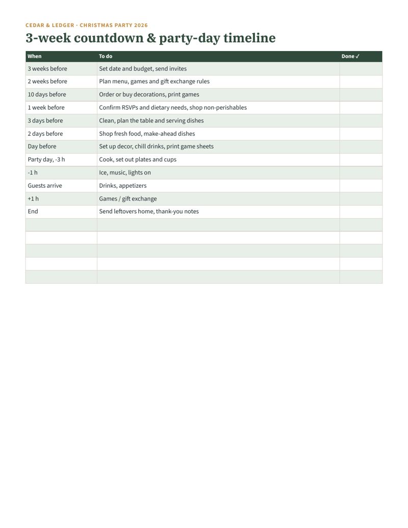 Christmas Party Planner 2026 Printable: schedule preview