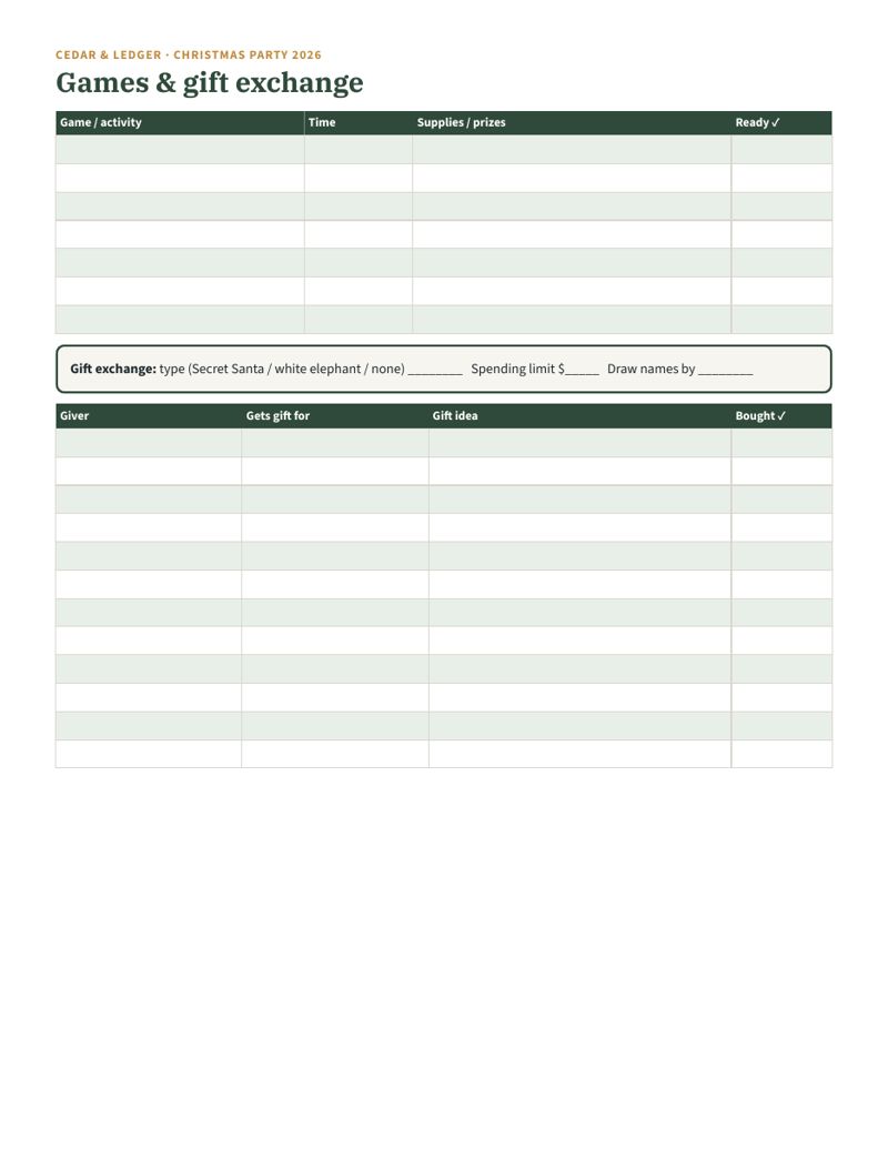 Christmas Party Planner 2026 Printable: games preview