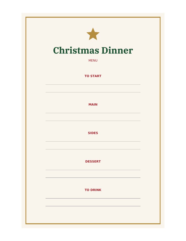 Christmas Place Cards Printable: menu preview