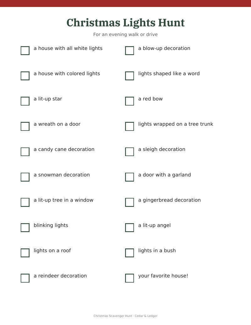Christmas Scavenger Hunt Printable: lights preview
