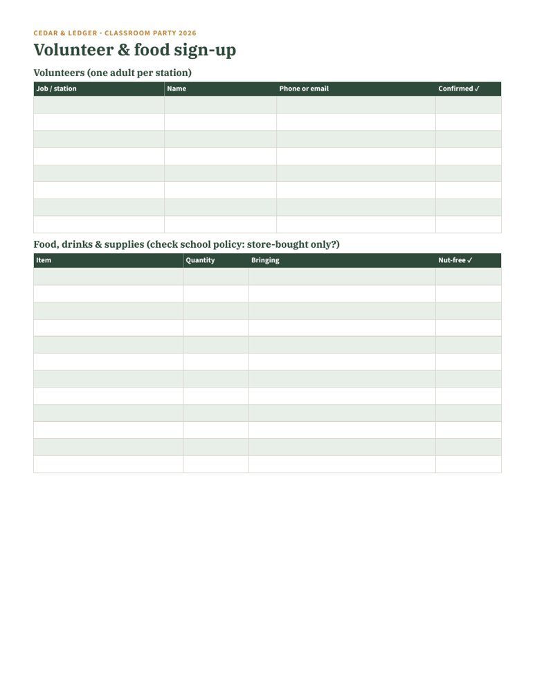 Classroom Holiday Party Planner 2026: volunteers preview