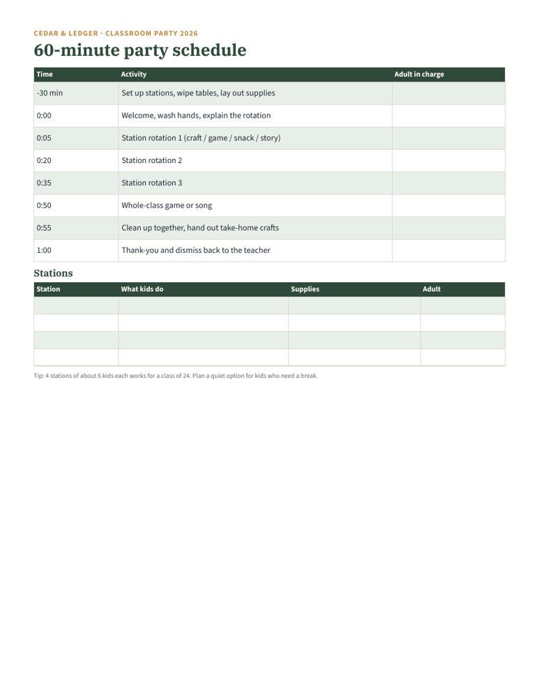 Classroom Holiday Party Planner 2026: schedule preview