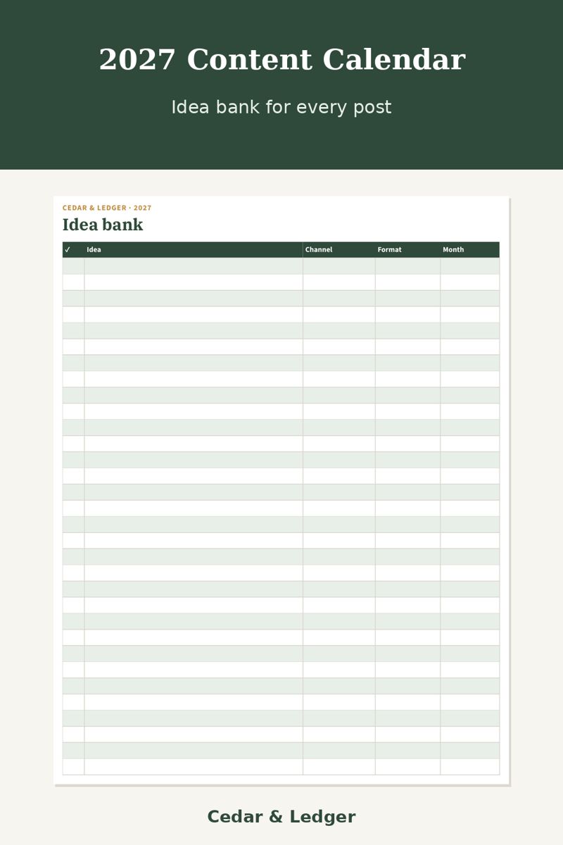 2027 Content Calendar Printable: idea preview
