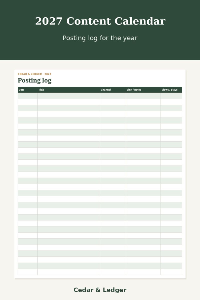 2027 Content Calendar Printable: posting preview