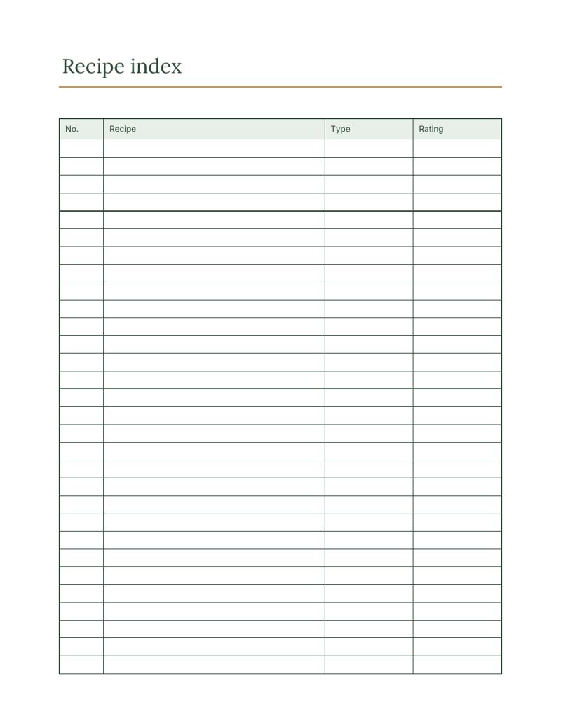 Christmas Cookie Recipe Book Printable: index preview