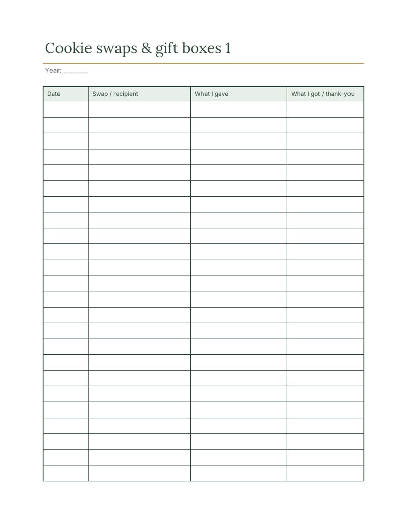 Christmas Cookie Recipe Book Printable: swaps preview