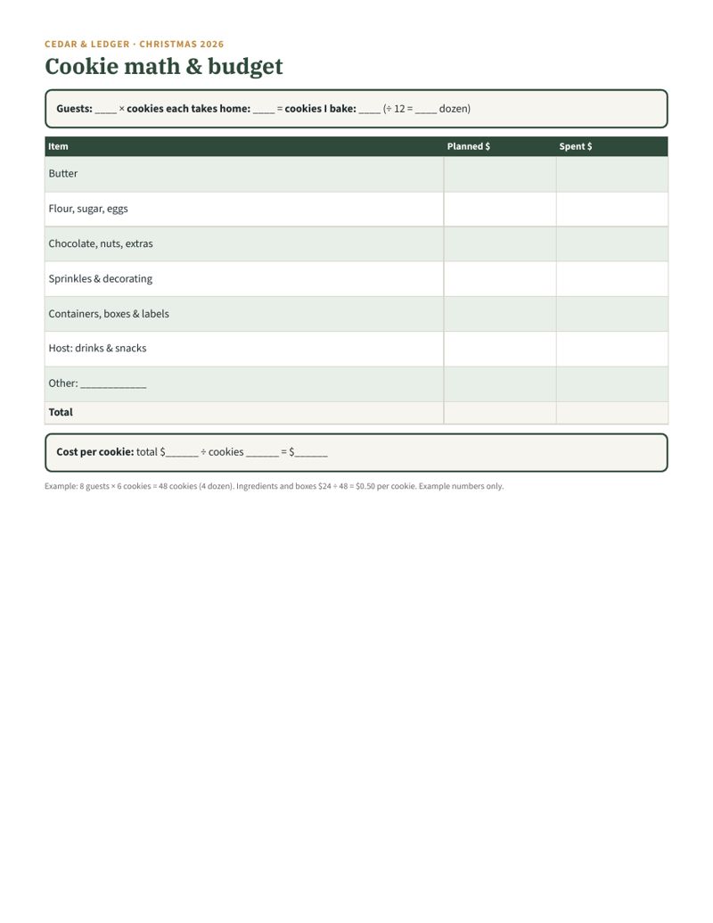 Christmas Cookie Exchange & Baking Planner: cookie math preview