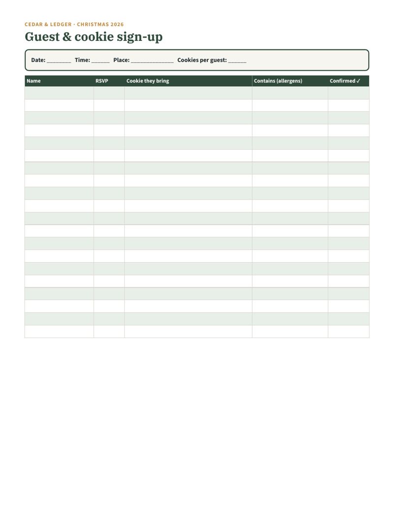 Christmas Cookie Exchange & Baking Planner: sign up preview