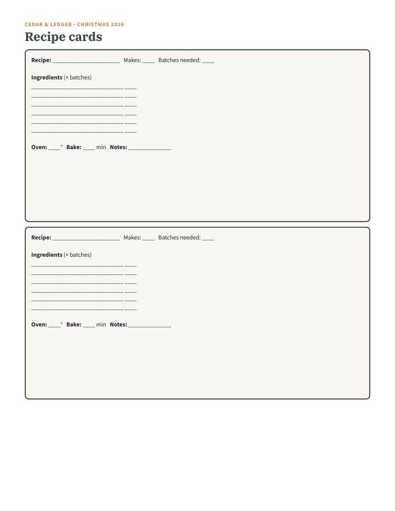 Christmas Cookie Exchange & Baking Planner: recipe cards preview