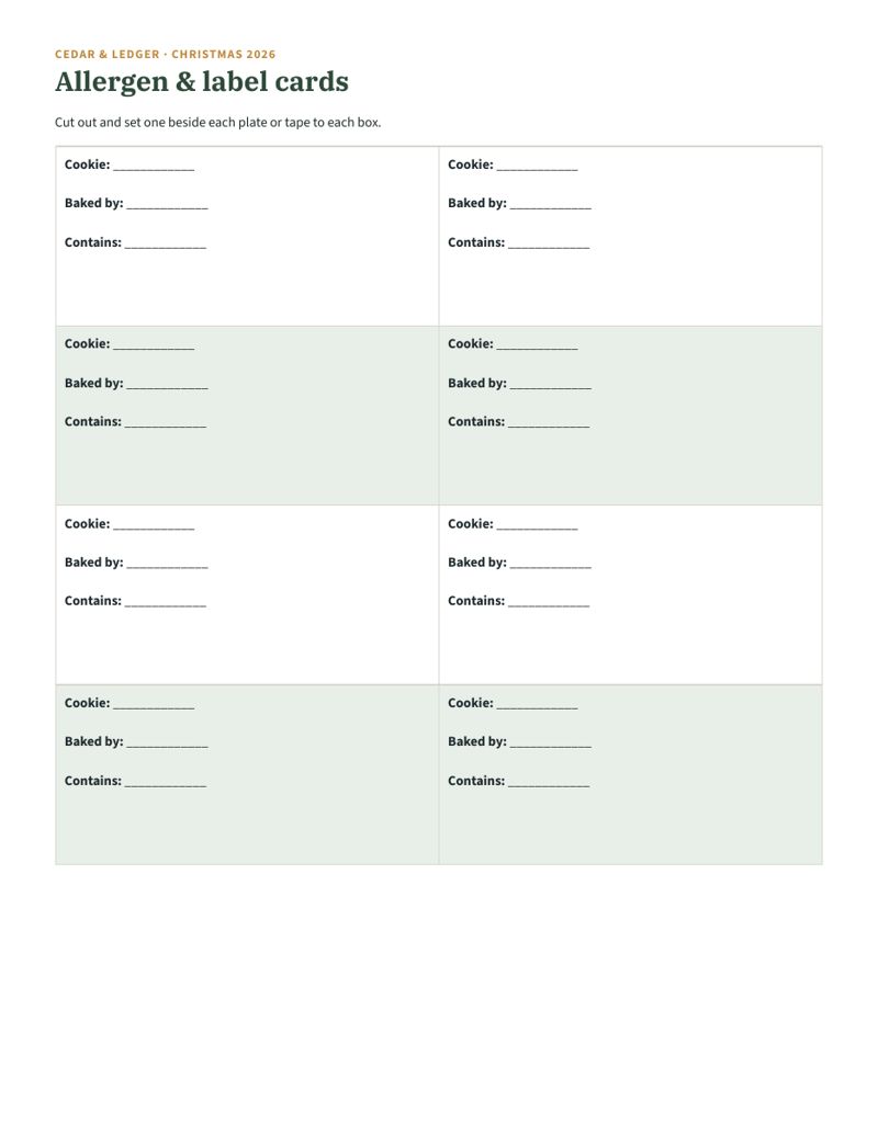 Christmas Cookie Exchange & Baking Planner: labels preview
