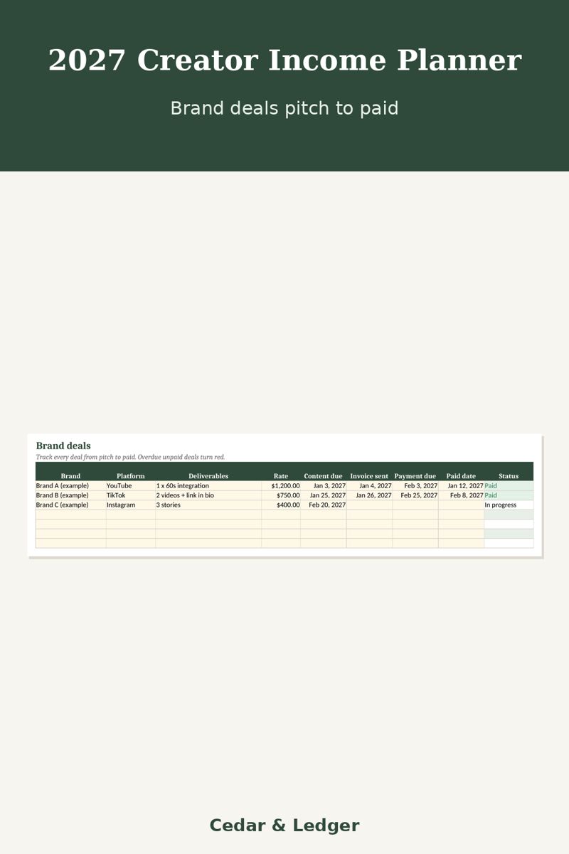 2027 Content Creator Income Planner: brand preview