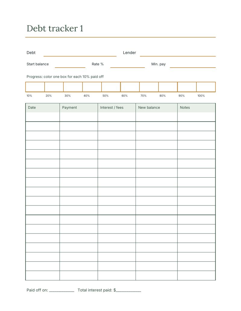 Debt Payoff Log Printable: tracker preview