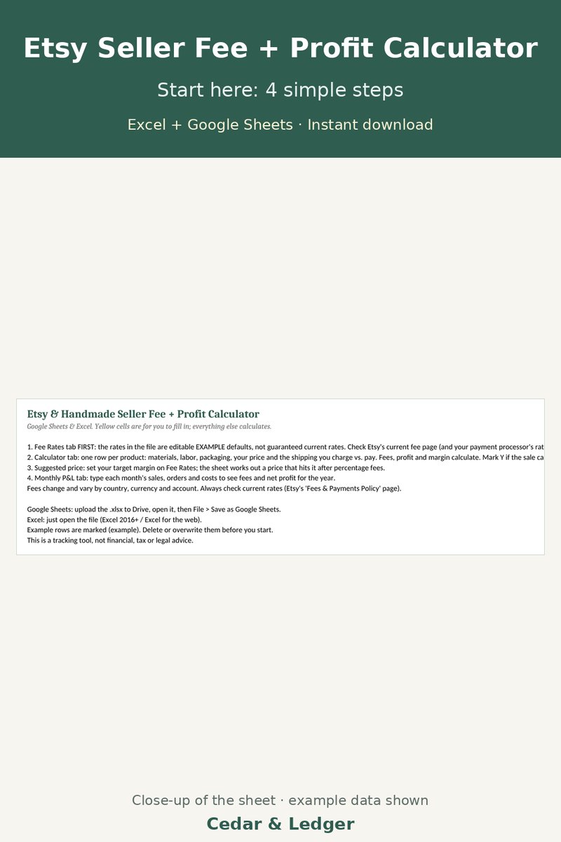 Etsy & Handmade Seller Fee + Profit Calculator: start preview