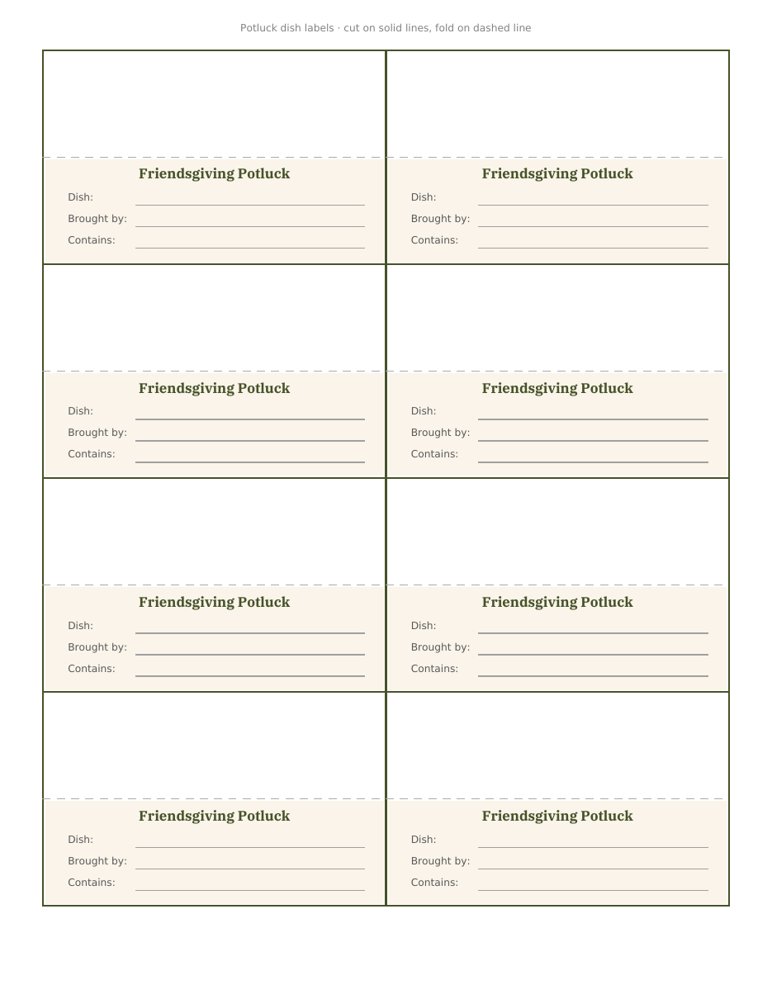 Fold-over potluck dish labels