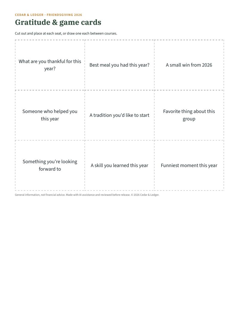 Friendsgiving Planner & Potluck Sign-Up 2026: cards preview