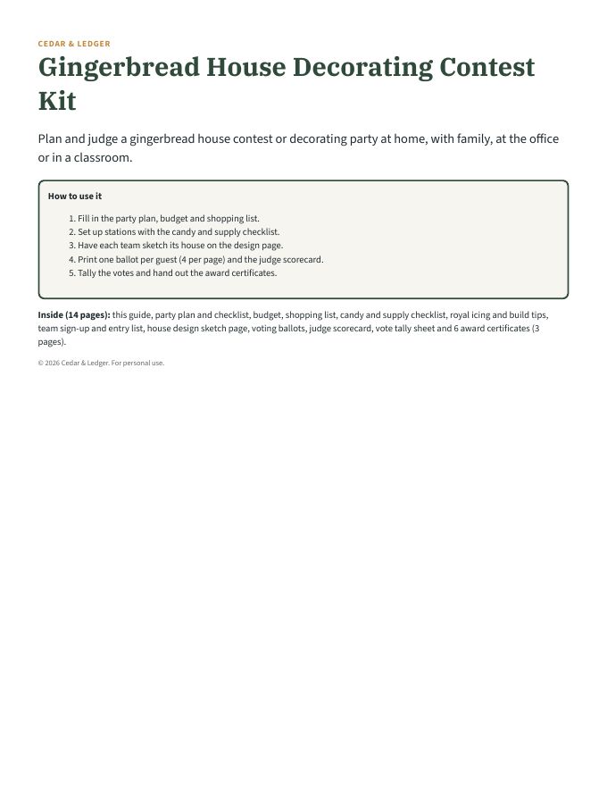 Gingerbread House Decorating Contest Kit: pg1 preview