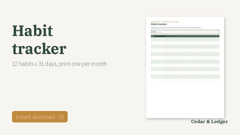 2027 Goal Planner Printable for New Year Goals and Habits: habits preview