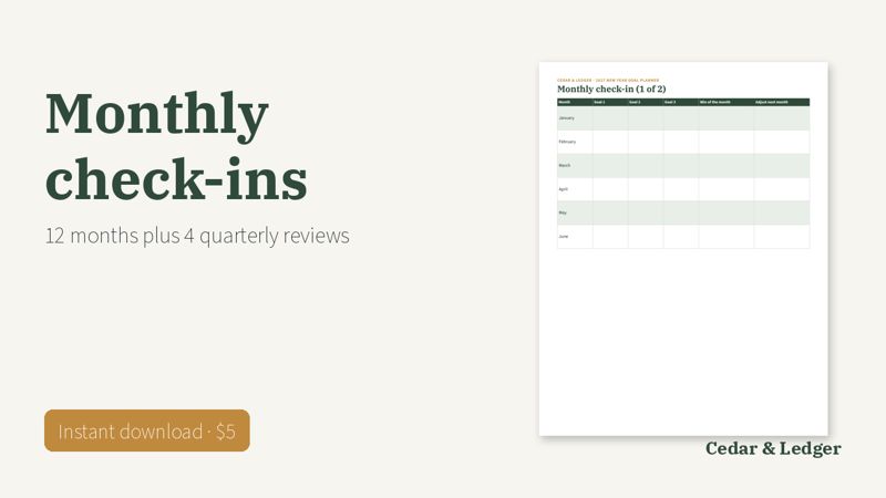 2027 Goal Planner Printable for New Year Goals and Habits: checkin preview