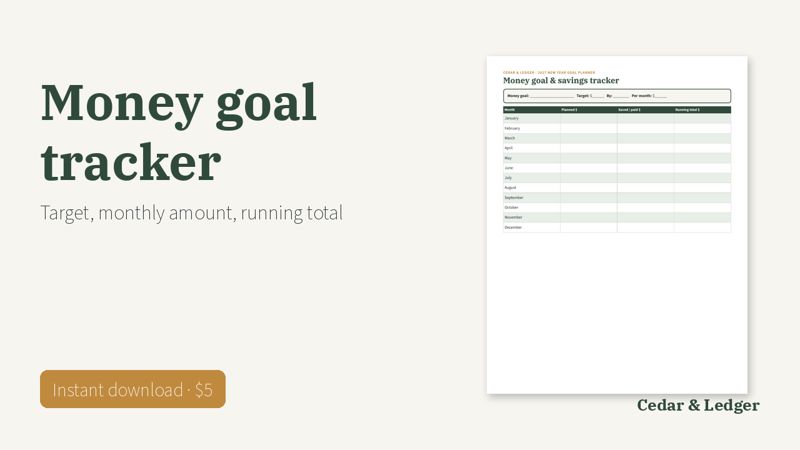 2027 Goal Planner Printable for New Year Goals and Habits: money preview