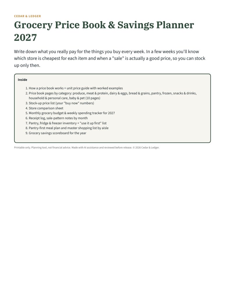Grocery Price Book 2027: inside preview