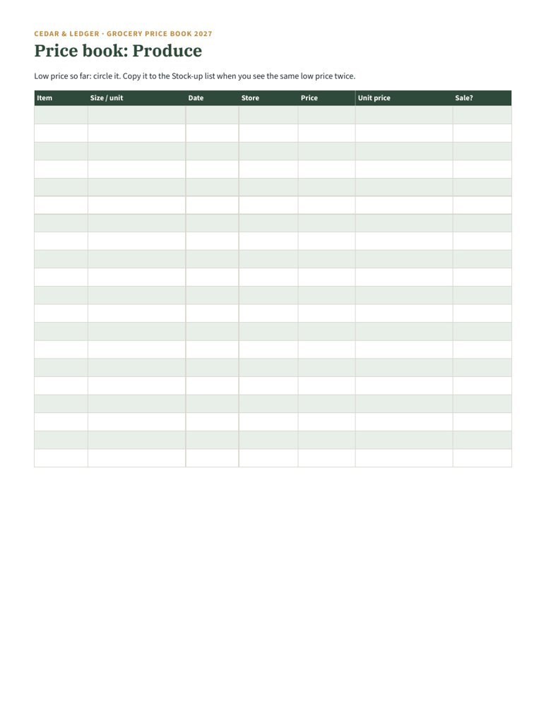 Grocery Price Book 2027: price book preview